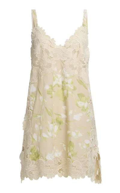 Elie Saab Lace-insert Floral Mini Dress In Pink