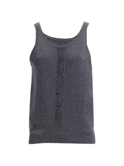 Elie Saab Lace-insert Knit Top In Gray