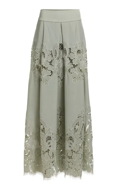 Elie Saab Lace-insert Midi Skirt In Green