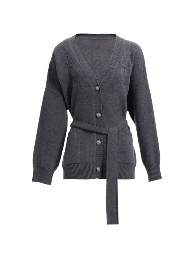 Elie Saab Lace-panel Belted Cardigan In Gray