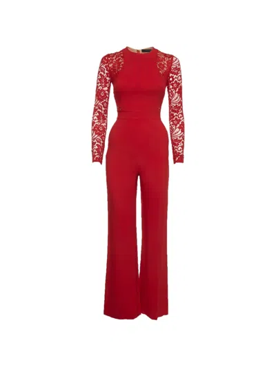 Pre-owned Elie Saab Lace-panel Jumpsuit In Red