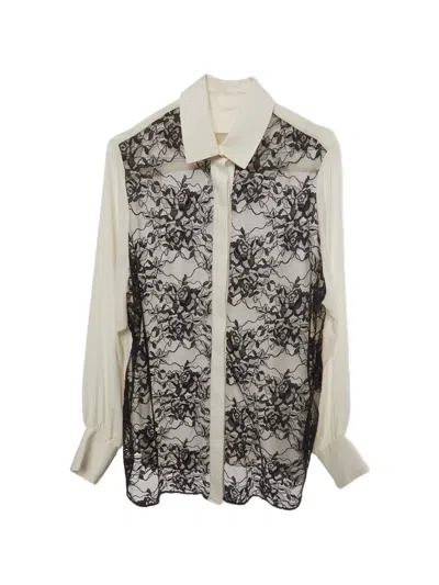 Pre-owned Elie Saab Lace-paneled Crepe Shirt In White