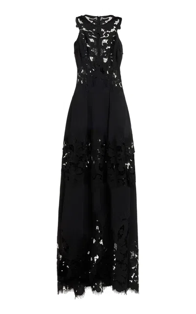 Elie Saab Lace-paneled Maxi Dress In Black