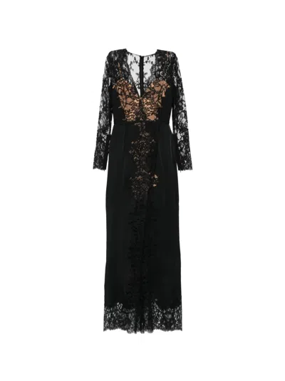 Elie Saab Lace-panelled Floor-length Maxi Dress In Black