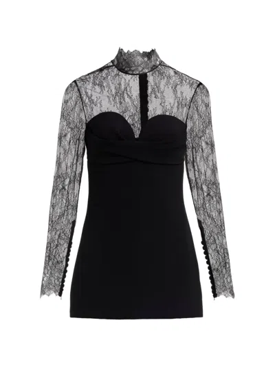 Elie Saab Lace-panelled High-neck Mini Dress In Black