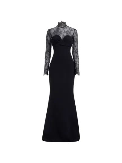 Elie Saab Lace-panelled Maxi Dress In Black