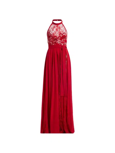 Elie Saab Lace-panelled Maxi Dress In Red