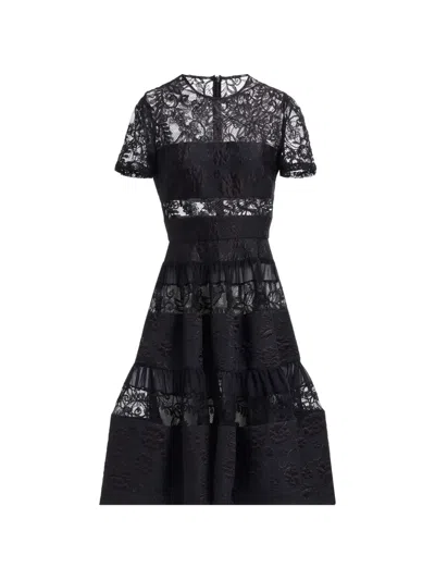 Elie Saab Lace-panelled Midi Dress In Black