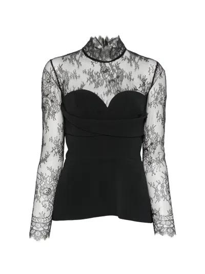 Elie Saab Lace-panelled Sweetheart-neck Top In Black