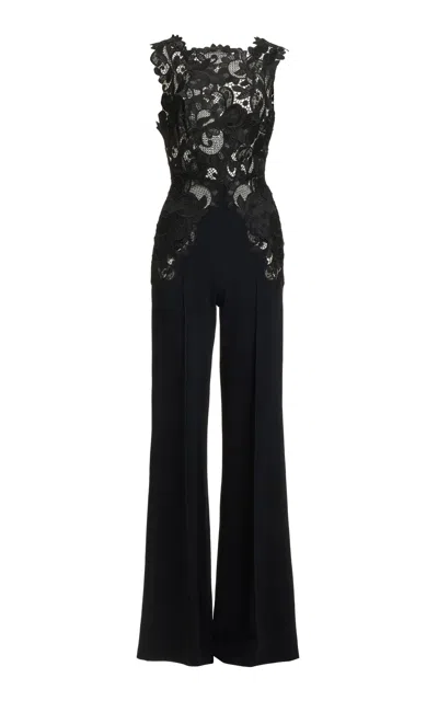 Elie Saab Lace-top Jumpsuit In Black