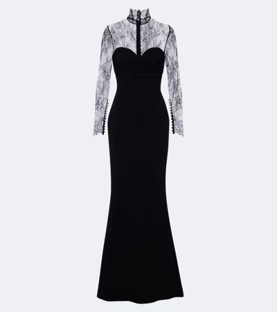 Elie Saab Lace-trimmed Cady Gown In Black