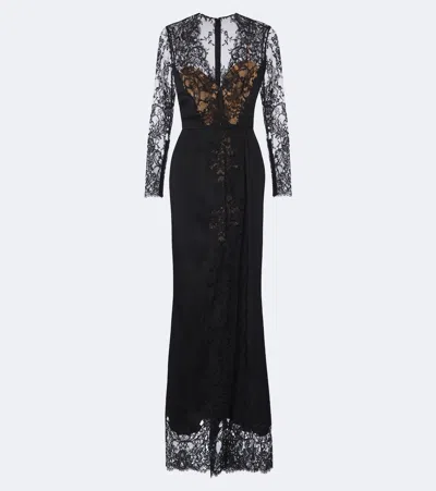 Elie Saab Lace-trimmed Cotton And Silk-blend Gown In Schwarz