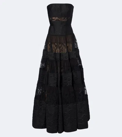 Elie Saab Lace-trimmed Floral Jacquard Gown In Black