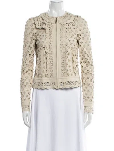 Pre-owned Elie Saab Lamb Leather Printed Evening Jacket In Neutral