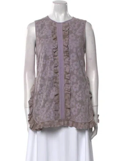 Pre-owned Elie Saab Lambskin Floral Print Blouse In Purple