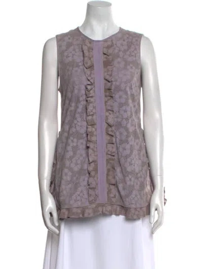 Pre-owned Elie Saab Lambskin Floral Print Blouse In Purple