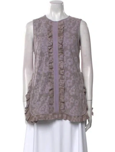 Pre-owned Elie Saab Lambskin Lace Pattern Blouse In Purple