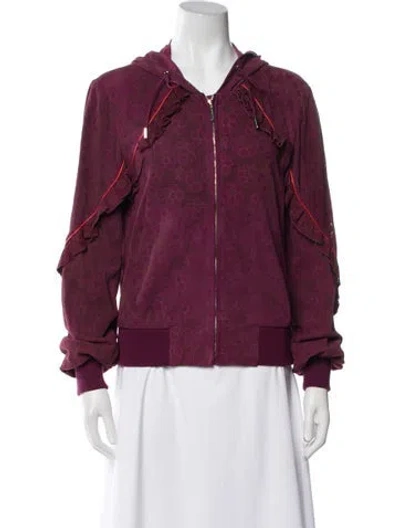 Pre-owned Elie Saab Lambskin Printed Bomber Jacket In Burgundy