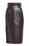 Elie Saab Leather Midi Skirt In Brown