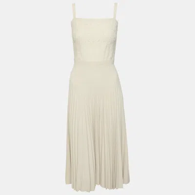 Pre-owned Elie Saab Light Beige Jersey And Lace Bustier Midi Dress S In Sand