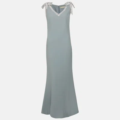 Pre-owned Elie Saab Light Blue Stretch Crepe Maxi Dress L