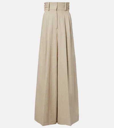 Elie Saab Linen And Cotton Canvas Wide-leg Pants In Sand