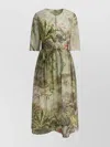 Elie Saab Printed Linen And Silk Midi Dress Oasis Ii38 Linen