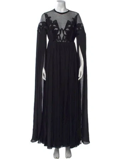 Pre-owned Elie Saab Linen Long Dress In Black