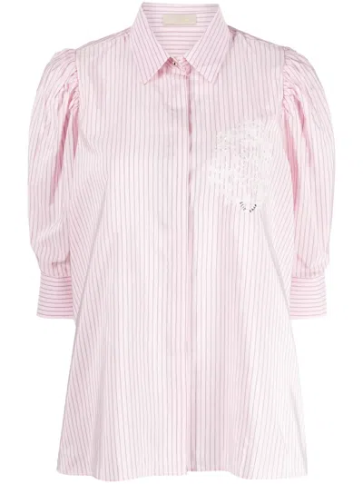Elie Saab Logo-embroidered Pinstripe Shirt In Pink