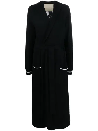 Elie Saab Long Intarsia-knit Cardigan In Black