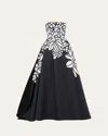 Shop Elie Saab Long Printed Mikado Strapless Gown In Flower Print