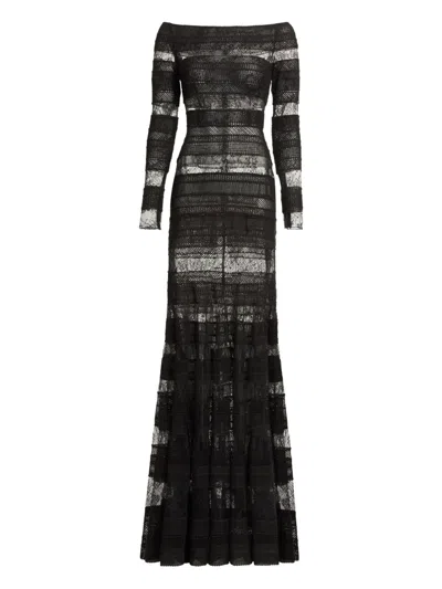 Elie Saab Long-sleeve Lace Maxi Dress In Black