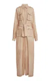 Elie Saab Long Sleeve Printed Linen Jumpsuit