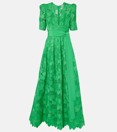 Elie Saab Macramé Belted Gown In Green