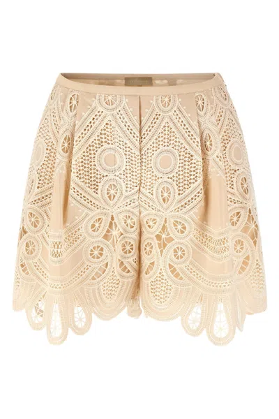 Elie Saab Macramé Embroidery Shorts In Beige