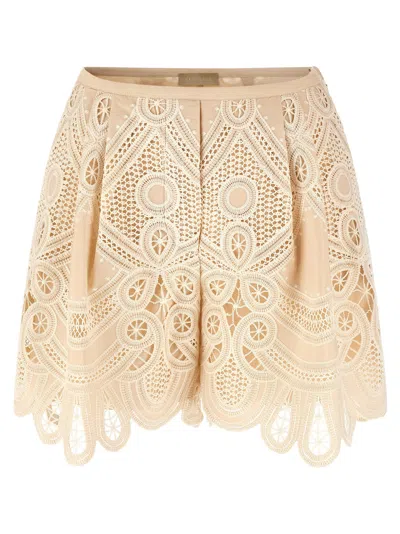 Elie Saab Macramé Embroidery Shorts In Cream