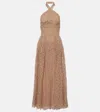 Elie Saab Macramé Halterneck Cotton-blend Midi Dress In Beige