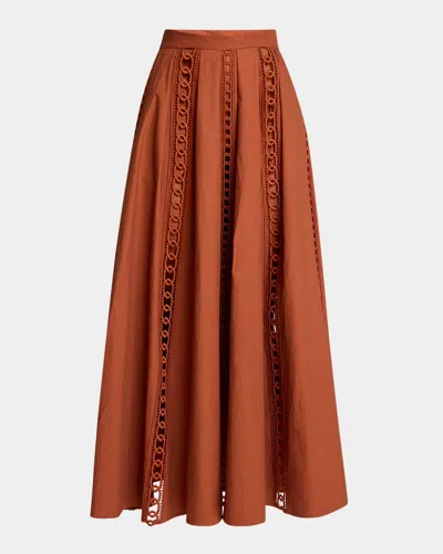 Elie Saab Macrame-inset Cotton Midi Skirt In Brown