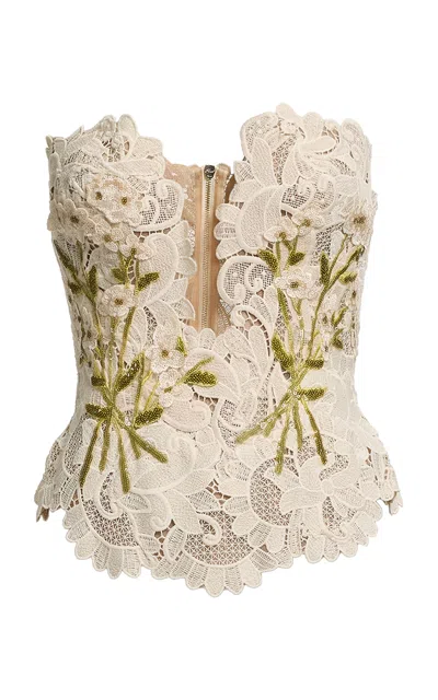 Elie Saab Macrame Lace Strapless Top In White