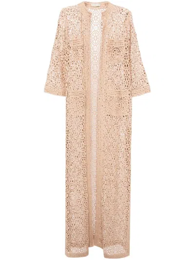 Elie Saab Macramé Long Cardigan In Neutrals