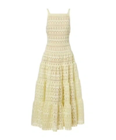 Elie Saab Lace Flared Midi Dress In Neutral