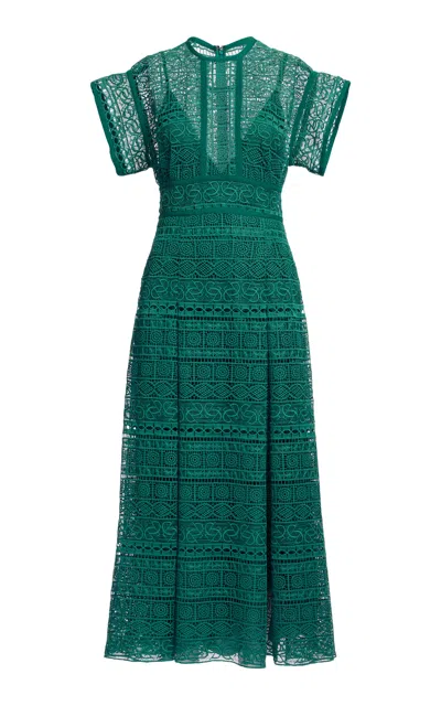 Elie Saab Macrame Midi Dress In Green