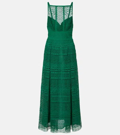 Elie Saab Macramé Midi Dress In Green