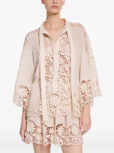 Elie Saab Macramé Silk Blouse In Neutral