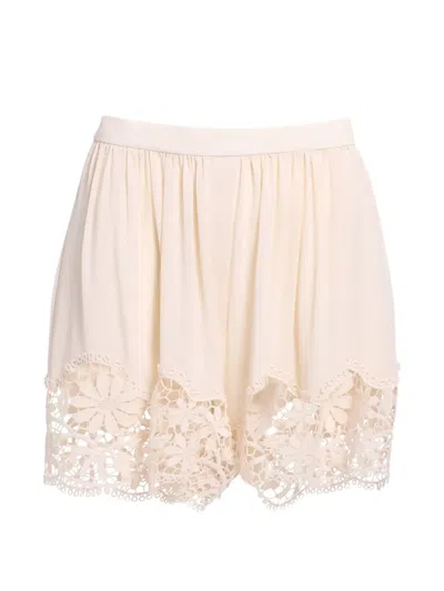 Elie Saab Macramé Silk Shorts In Neutral