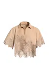 Elie Saab Macrame-trimmed Drill Shirt In Tan