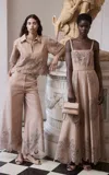 Elie Saab Macrame-trimmed Drill Wide-leg Pants In Tan