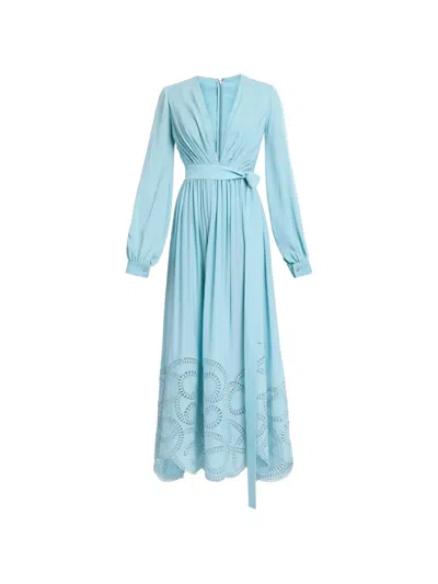 Elie Saab Lace-trimmed Silk-blend Midi Dress In Green