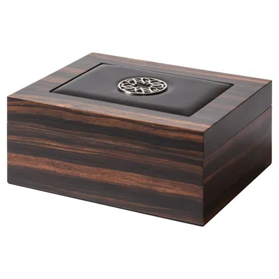 Pre-owned Elie Saab Maison Ecusson Cigar Humidor By Giobagnara In Ebony Wood & Leather In Black