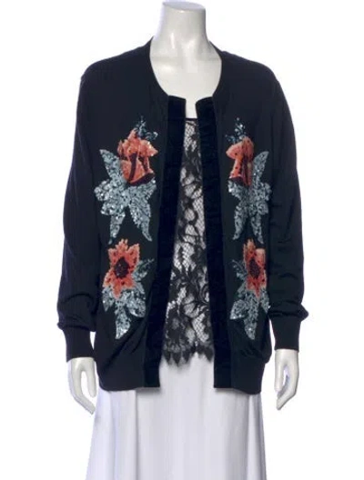 Pre-owned Elie Saab Merino Wool Printed Sweater In Blue